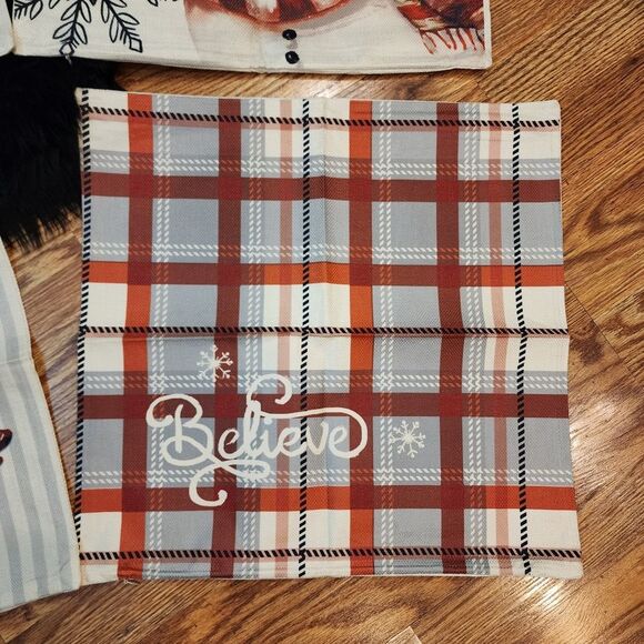 Set of 4 Throw Pillow Covers Snowman, Joy, Believe, Christmas Trees 18"x18" - Picture 12 of 14